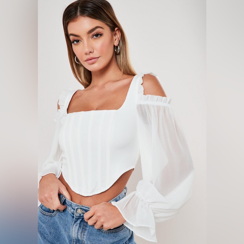 Missguided Petite White Chiffon Sleeve Corset Top